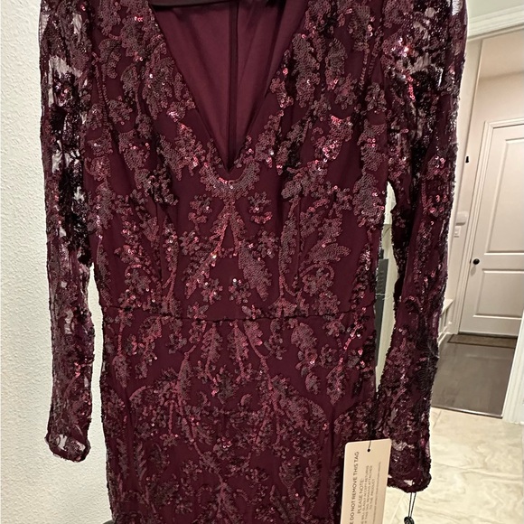 Adrianna Papell Long Sleeve Stretch Sequin Mermaid Gown Cassis 6 - Picture 6 of 9